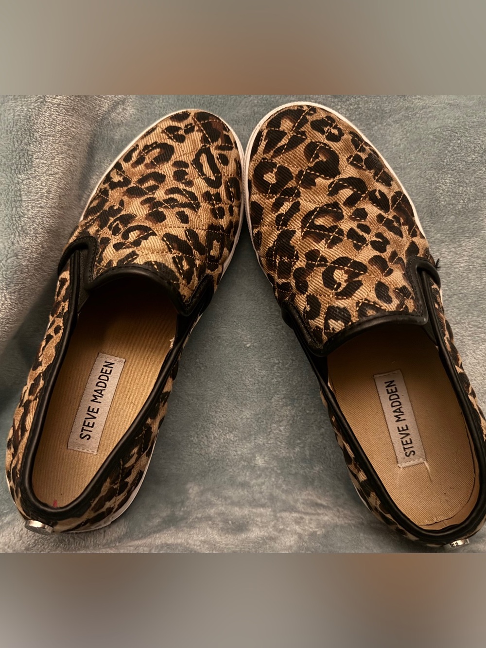 Steve Madden Leopard Print Slip-On Sneakers - Tan/Black Size 8